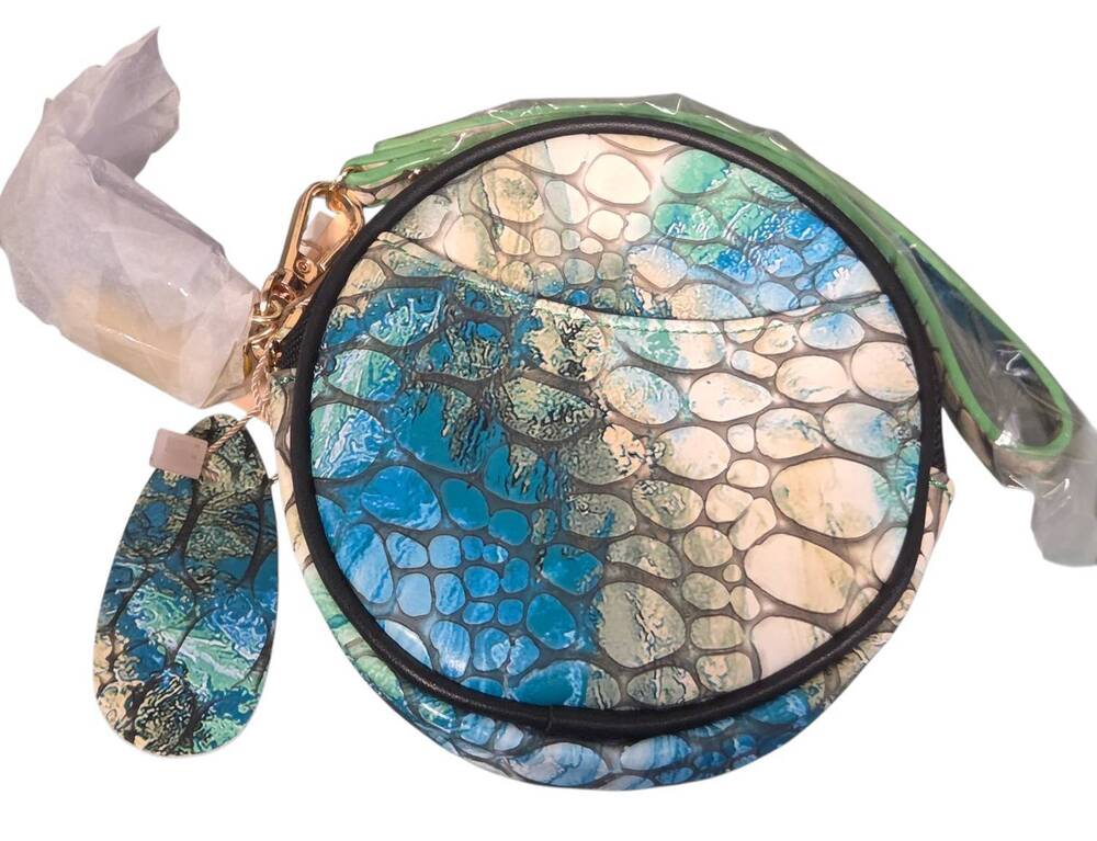 NEW FABIENNE CHAPOT francesca croco embossed tassel detailed coin purse in teal